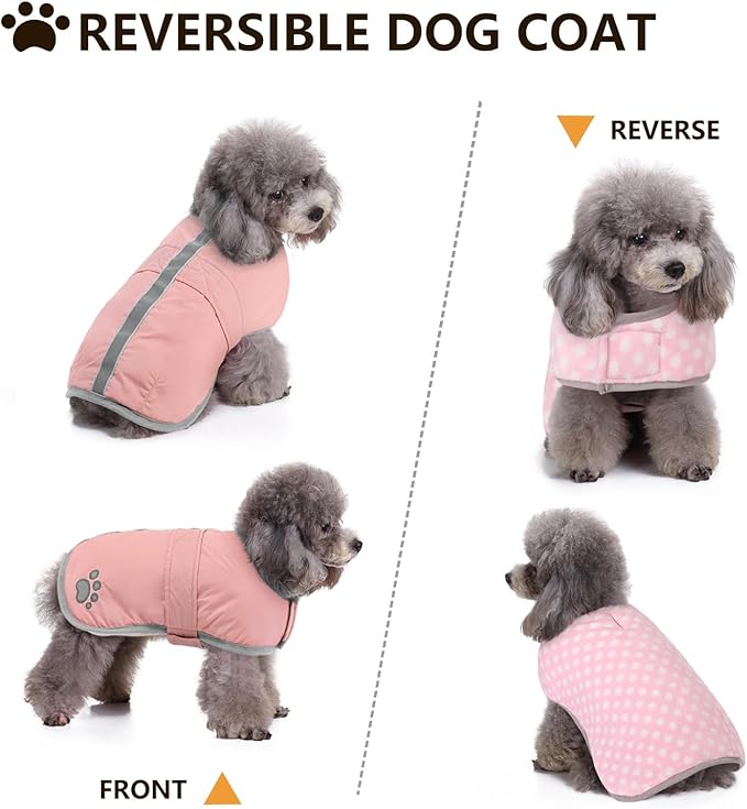 Queenmore Winter Coat, Fleece Puffer Down Vest, Cold Weather Pet Jacket, Waterproof Reflective Reversible Sweater Clothes for Small, Medium and Large Dogs (Light Pink, XL)