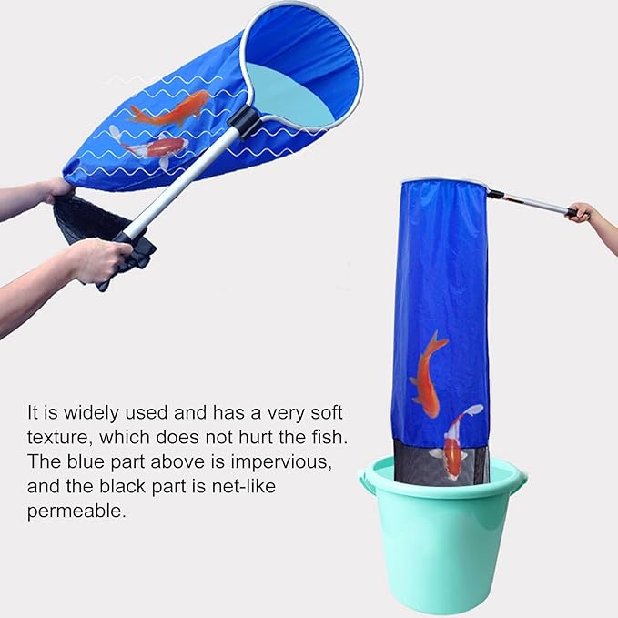 Aquarium Fish Net, Long Koi Tansfer Mesh Basket, Soft Mesh Net, Semipermeable Fishing Net with 20-inch Long Handle, Widely Use, 40CM, for Medium Large