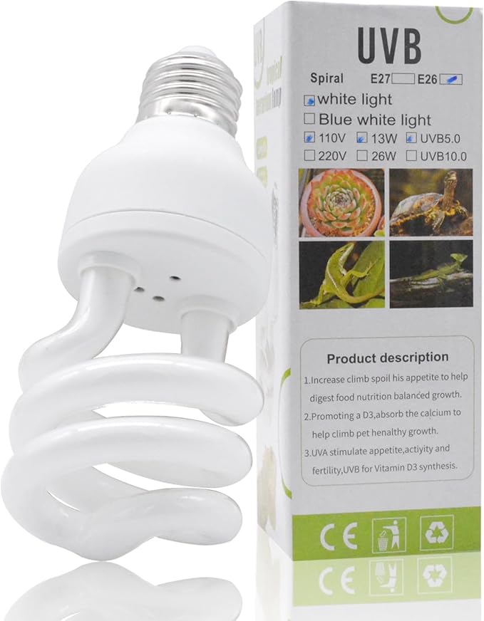 UVB Light Bulb for Reptiles, 13W 5.0 UVA UVB Heat Lamp Bulbs Ideal for Rainforest Reptiles, Bearded Dragons Lizard Turtle Tortoise Iguanas Chameleons Snake (1 Pack)