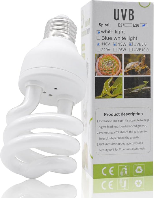 UVB Light Bulb for Reptiles, 13W 5.0 UVA UVB Heat Lamp Bulbs Ideal for Rainforest Reptiles, Bearded Dragons Lizard Turtle Tortoise Iguanas Chameleons Snake (1 Pack)
