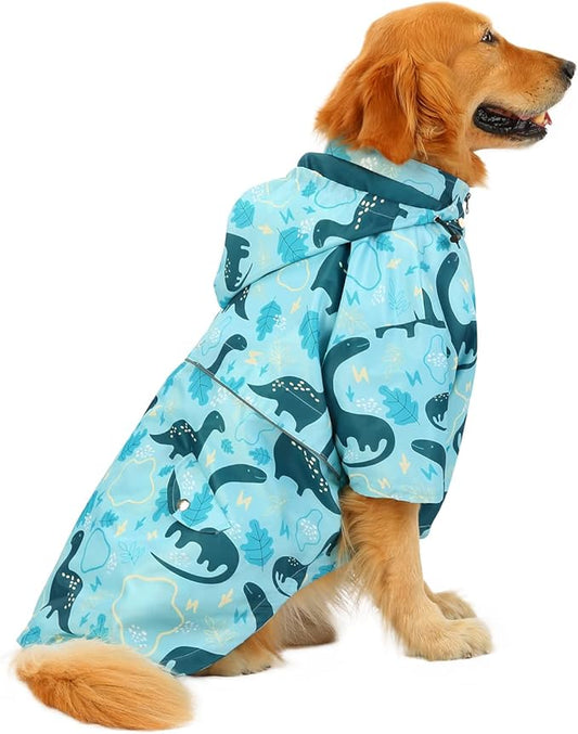 HDE Dog Raincoat Poncho Double Layer Zip Rain Jacket with Removable Hood, Leash Hole for Small to 3XL Dogs and Puppies Dinosaurs - 3XL