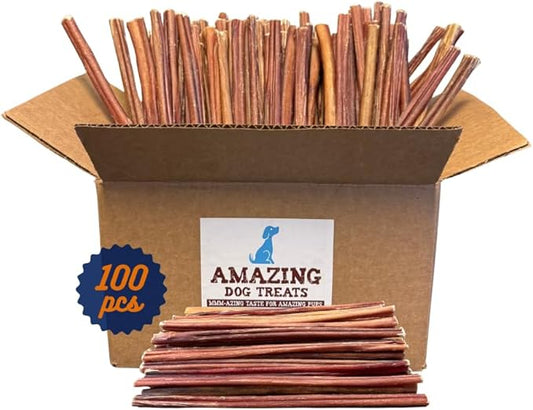 Amazing Dog Treats - Bully Sticks for Small Dogs (12 Inch Small- 100 Count) - Premium Thin Junior Bully Sticks for Dogs
