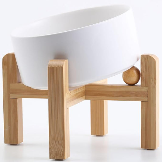 Petygooing White Elevated/Raised 15° Slanted Ceramic Dog Bowl for Large and Medium Breeds, Pet Anti Slip Feeding Bowl,Food Water Dish with Stand for Large and Medium Dogs (60 OZ / 7.6 Cup)