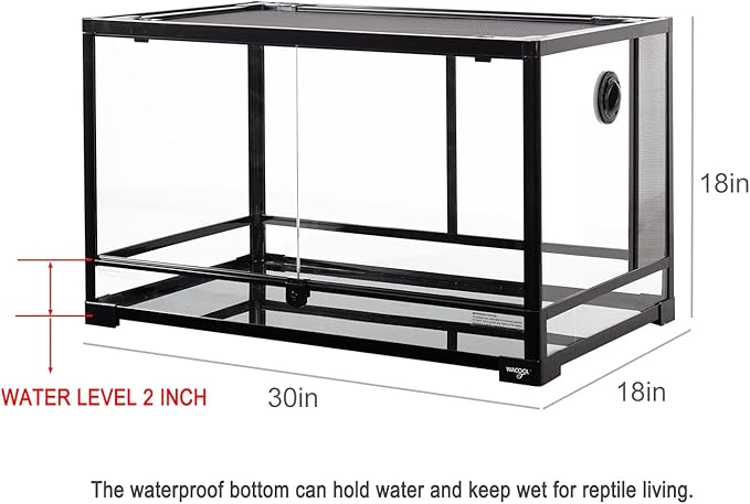WACOOL Tempered Glass 40 Gallon Reptile Tank, Front Opening Reptile Terrarium 30" x 18" x 18" for Bearded Dragon Gecko Lizard, Top Screen Ventilation & Anti Escape Lid