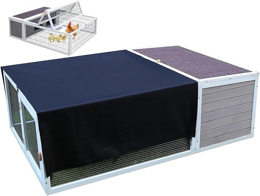 Chicken Coop with Run, 60” Rabbit Hutch with Cover Outdoor, Large Tortoise Habitat Pet Cage Wood Small Animal Poultry Cage Run with Waterproof Asphalt & Openable Roof and Side Door