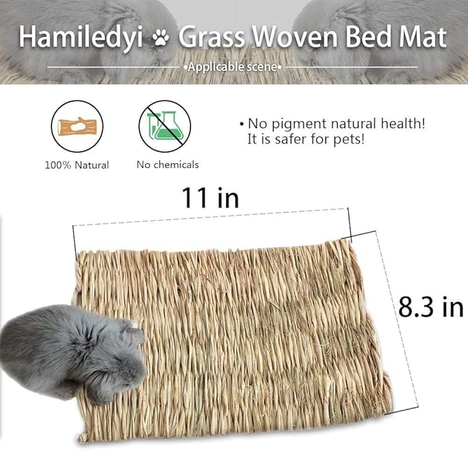 Hamiledyi 10 Pcs Rabbit Grass Mat, Bunny Natural Straw Woven Bed,Small Animal Cages Hay Mat Sleeping Chewing,Nesting and Toys for Guinea Pig Chinchilla Squirrel Hamster Cat Dog