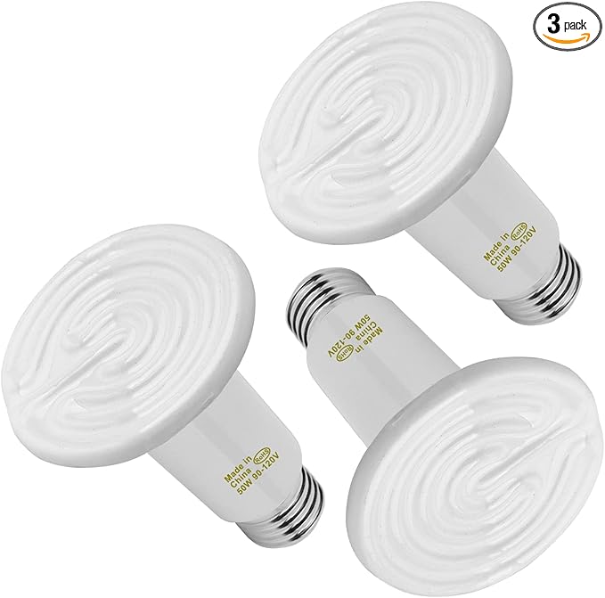 WUHOSTAM 50W 3 Pack Ceramic Heat Lamp, White Infrared Emitter Bulb Infrared Ceramic Heat Lamp for Pet Coop Heater Reptile Chicken Lizard Turtle Brooder, No Harm No Light, ETL Listed