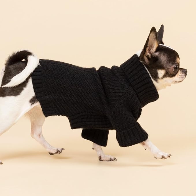 Fitwarm Dog Turtleneck Sweater, Thermal Knitted Pet Coat, Dog Winter Clothes for Small Dogs, Cat Apparel, Black, Small