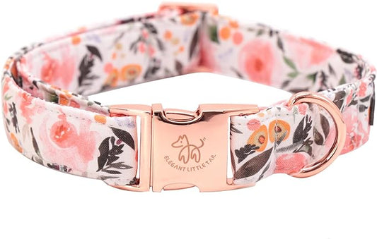 Elegant little tail Dog Collar, Pink Floral Pattern Pet Collar Summer Durable Cute Dog Collars Male or Female Pet Gift Adjustable Dog Collar for Large Dogs