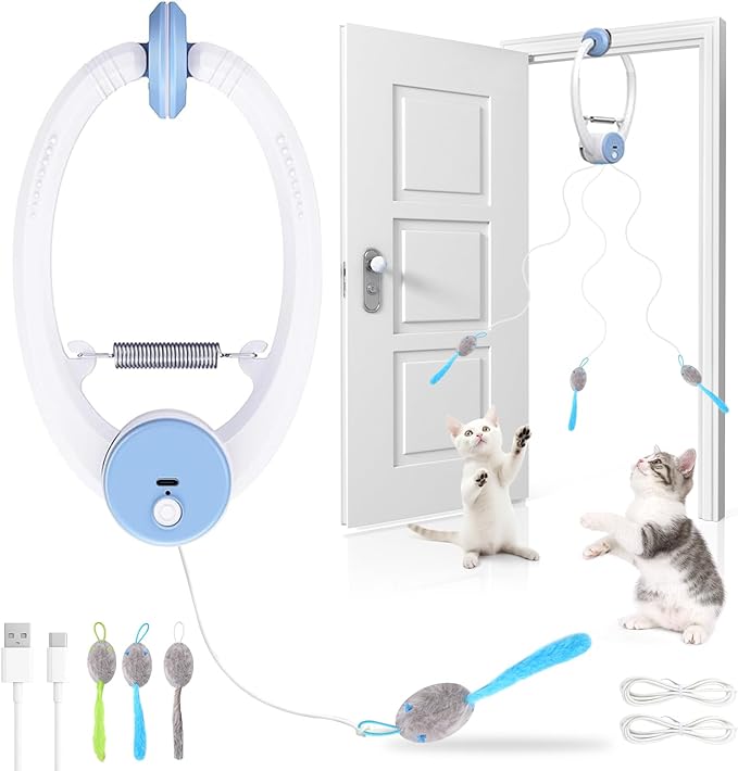 Interactive Cat Toys for Indoor Cats, Automatic Electric Flying Bird Cat Toy, Best Kitten & Adult Cat Enrichment Toy Hanging Electric Kitty Toys for Bored Cats, Light Blue