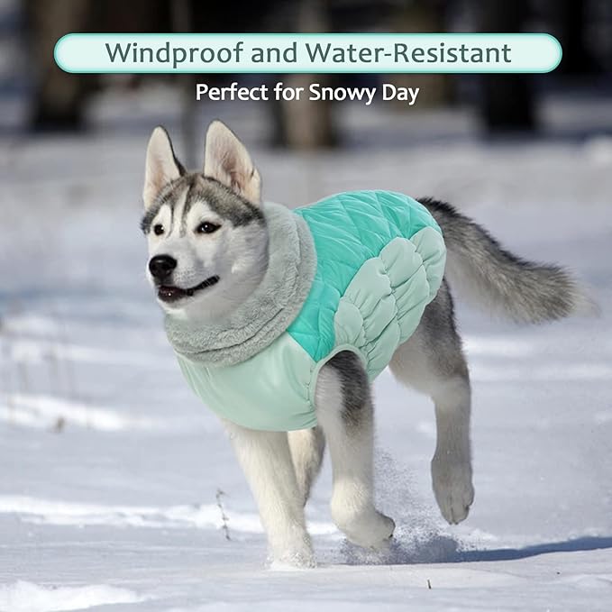 Lelepet Dog Coat Warm Dog Winter Coat Waterproof Dogs Jacket with Harness Built in Reflective Pet Fleece Vest Zip-Up Cold Weather Coats for Small Dogs Turtleneck Windproof Coats Yorkie Mint Green S