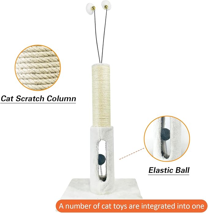 Cat Scratching Post 25 Inches Heavy Duty and Thicker Cat Scratching Post Cotton Rope with Hanging Ball and Mice Scratching Post for Indoor Cats and Adult (Beige, 25" H)