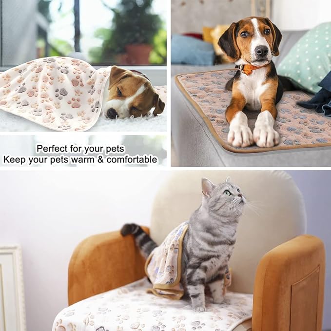 3 Pack Cat and Dog Blanket Soft & Warm Fleece Flannel Sleep Mat, Great Pet Throw for Puppy, Kitten,Cats,Small, Medium & Large Dogs (Medium 30" x 20")