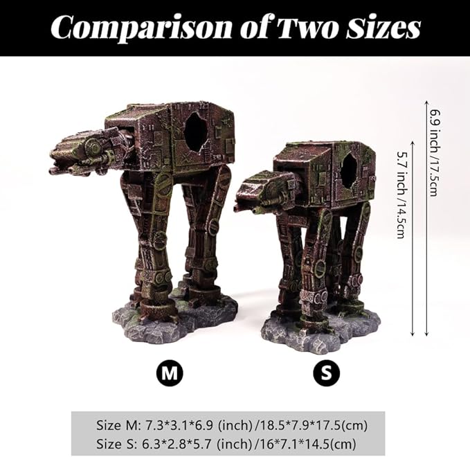 Fish Tank Decorations at-at of Star Wars Aquarium Decorations Betta Fish Tank Accessories for Sleep Rest Hide and Play (M)
