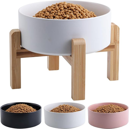 White Elevated/Raised Dog Bowl Ceramic for Medium Large Sized Breed,Dog Food Water Bowl with Stand,8 in 7.6 Cups Non Slip Heavy Weighted Dog Dish