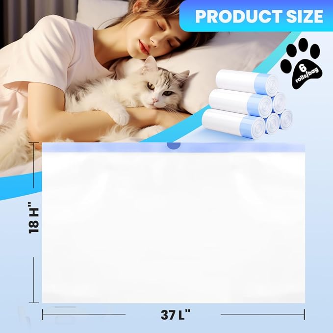 60 Pack Jumbo Cat Litter Bags - 3MIL Extra Thick Leakproof Litter Box Liners, 37"x18" Heavy Duty Drawstring Cat Litter Liners for Automatic Litter Box, Odor Control Disposable Kitty Litter Bags 6 Roll