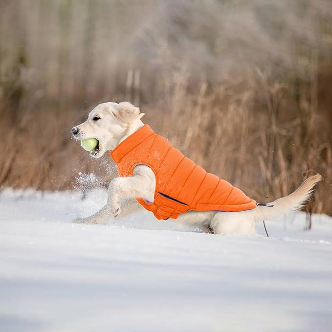 Lelepet Reversible Dog Puffer Jacket Warm Dog Coat Ultra Lightweight Windproof Vest for Small Medium Large Dogs Winter Coats with Hook & Loop, Non-Shedding, Easy on/Off, Chihuahua, Orange, XS