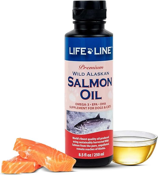 Life Line Wild Alaskan Salmon Oil for Dogs & Cats | Omega-3 Fish Oil with DHA & EPA | Skin & Coat Support | Brain, Heart & Eye Health – 8.5 oz
