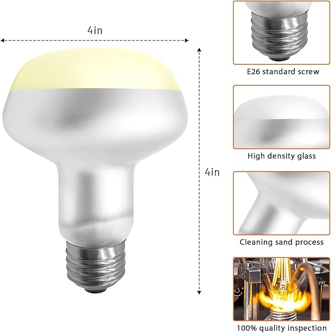 Reptile Heat Lamp Bulbs, 2-Packs 50W 3000H Heat Bulb with E26 Socket, UVA Basking Light for Bearded Dragons/Lizards/Turtles/Geckos/Snakes/Chameleons with Natural Sunlight Simulation