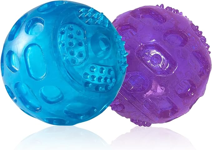 3'' Squeaky Dog Toy Balls for Lagre Medium Breed, Indestructible Dog Balls for Playing, Fetching & Retrieving, Durable Aggressive Chewers, 2 PCS Blue+Purple