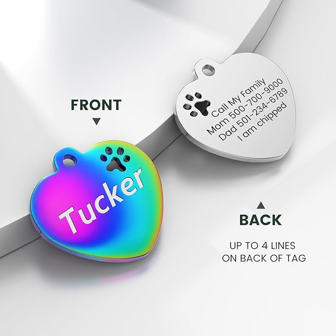 Dog Tags Personalized for Pets - YEHANTI Personalized Dog Tags with Dog Paw, Durable Stainless Steel Pet ID Tags for Small Large Dogs Cats, Custom Dog Name Tags Engraved on Both Sides (Heart)