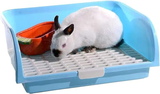 Hamiledyi Large Rabbit Litter Box Corner Bedding Box Chinchilla Toilet Trainer Square Potty Pet Pan for Adult Guinea Pig, Galesaur.Ferret and Other Animals Blue