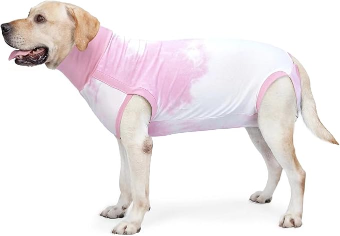 Dogs Recovery Suit for Male/Female Dog Onesie Tie Dye Pajamas Wound After Surgery Wear, Prevent Licking Wounds, E-Collar & Cone Alternatives 3XL Pink2