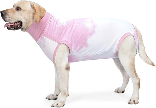 Dogs Recovery Suit for Male/Female Dog Onesie Tie Dye Pajamas Wound After Surgery Wear, Prevent Licking Wounds, E-Collar & Cone Alternatives 3XL Pink2