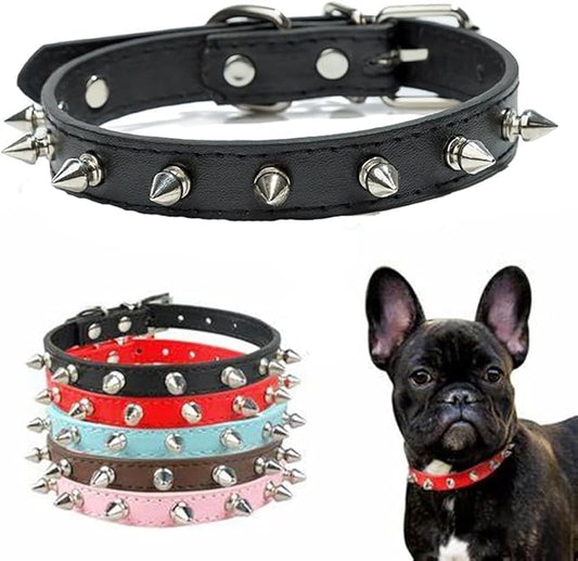 Spiked Dog Collar for Small Dogs, Mushrooms Rivet Soft Pu Leather Spike Stud Studded Cat Collar Adjustable for Mini Tiny Breed Pet Teacup Puppy (M, Black)