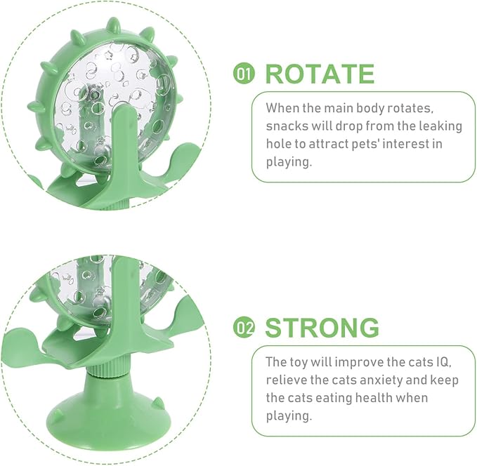 iplusmile Cat Food Leakage Toy, Interactive Windmill Game Cat Puzzle Food Treat Dispensing Toy with Suction Cup for Kitten Puppy Slow Feeder Snacks, Green