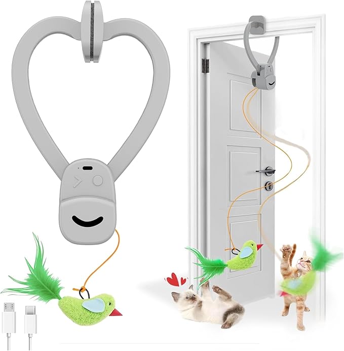 Interactive Cat Toys for Indoor Cats Automatic Electric Flying Bird Feather Wand Toy - Best Kitten & Adult Cat Enrichment Toy Hanging Electric Kitty Toys for Bored Cats