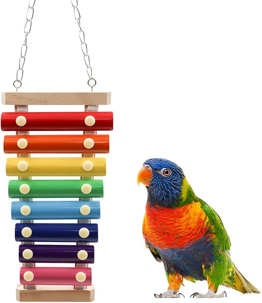 Dnoifne Colorful Bird Xylophone Toy, Suspensible Funny Xylophone Toy with 8 Metal Keys, Bird Cage Toy Accessories for Chicken Bird Parrot Parrot Parakeet Budgies Love Birds