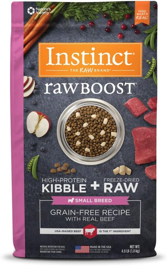 Instinct Raw Boost Small Breed, Natural Dry Dog Food with Freeze Dried Pieces, High Protein, Grain Free Recipe - Real Beef, 4 lb. Bag