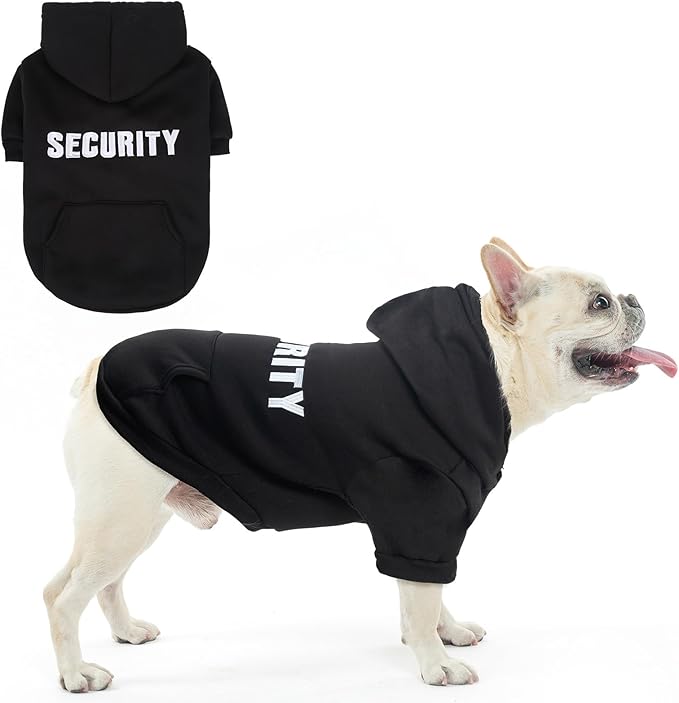 SCENEREAL Security Dog Hoodie Sweater for Large Medium Small Dogs, Embroidered Dog Clothes with Hat Pockets and Leash Hole, Soft Warm Fleece Pets Cold Weather Halloween Costumes for Boys Girls