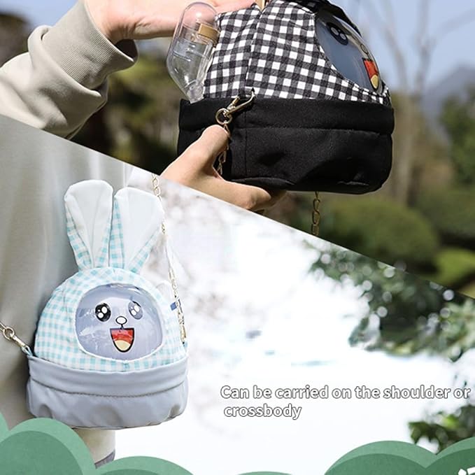 Hamster Carrier Cage with Lovely Cover and Chain Portable Cages Small Animals Carry Travel Case with Water Bottle Plastic Breathable Outgoing Cage for Dwarf Hamster Guinea Pig (Black)