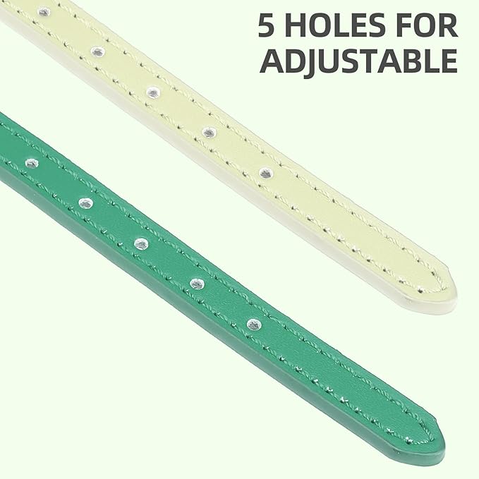 PUPTECK 2 PCS Soft Genuine Leather Cat Kitten Collar with Bells Adjustable for Girl Boy Cats Puppy - Blue Green, Bubble Green