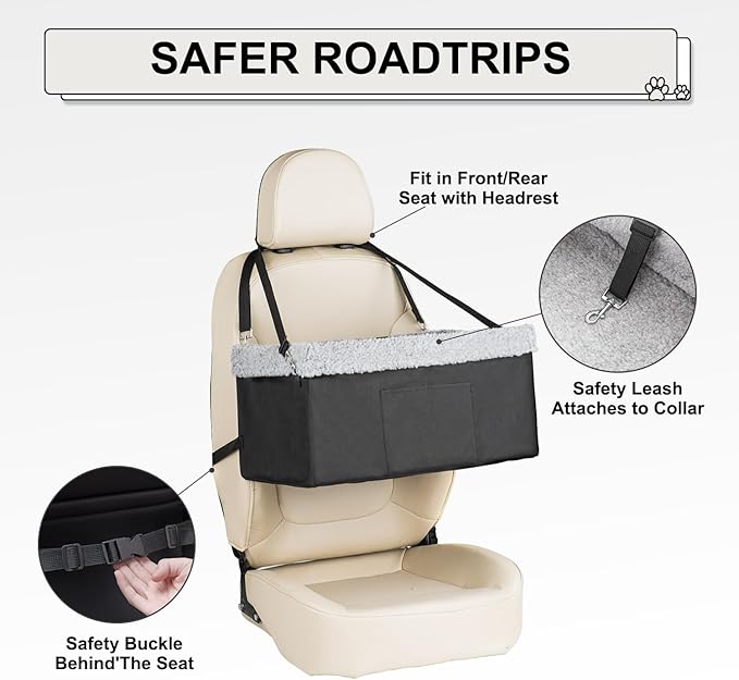Dog Car Seats for Small Dogs, Upgrade Dog Booster Seat with Metal Frame Construction with Double-Layer Oxford, Perfect for Small Pets up to 20lbs