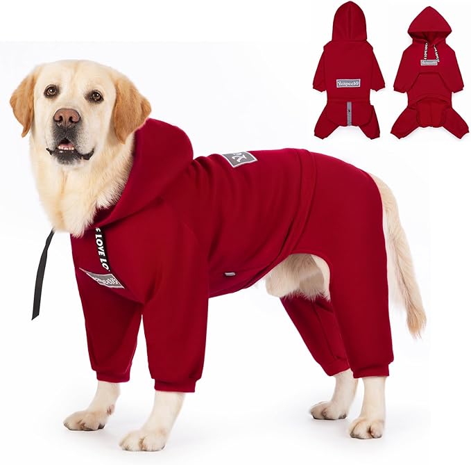 Dog Hoodies Winter Coat for Large Medium Dogs, Pullover 10 Legs Warm Coat Hooded Sweatshirt, Fleece Hoodie for Cold Weather (Red, 6X-Large)