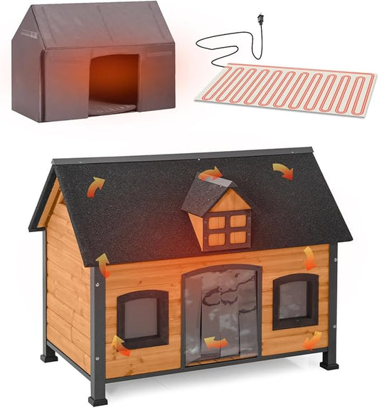 Outdoor Dog House with Iron Frame - Comfortable Shelter for Small to Large Dogs, Ideal for Indoor/Outdoor Use (Wood, L-HP)