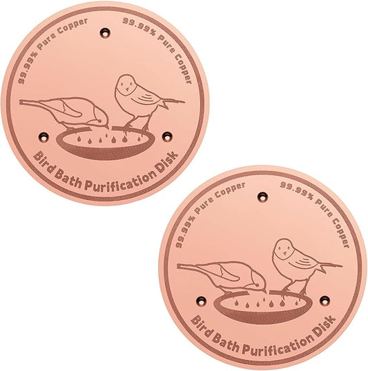 2-Pack 99.99% Pure Copper Bird Bath Purification Disk,Copper Disc with Stable Triple-Point Support,Fits All Outdoor Bird Baths(Round)