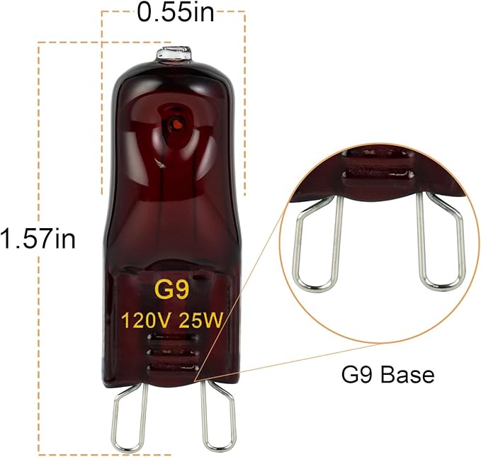 G9 Heat Lamp Bulbs for Reptile,Night Red, Mini Halogen Bulb 25W, Infrared Reptile Heat Lamp for Bearded Dragon Gecko Turtle Lizard, Pack of 3