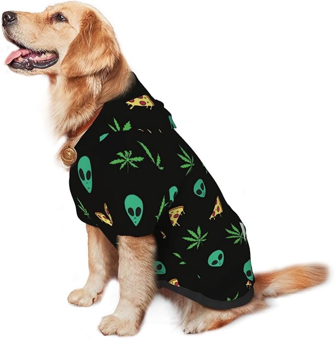 Pizza Weed Leaf Dog Hoodies，Dog Clothes with Pocket and Hat Winter Clothes Sweaters for Medium Large Dogs Girl Boy Pets' Clothes Outfits
