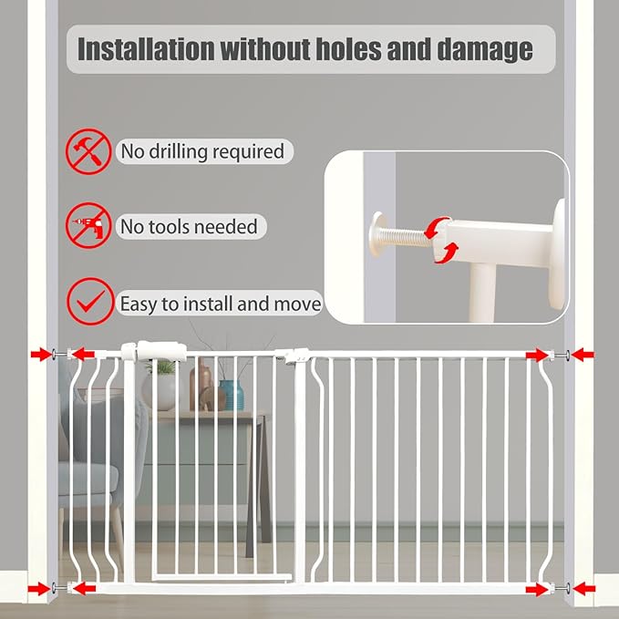 Extra Wide Baby Gate - 48-52.7 Inch Tension Mounted Safety Child & Pet Gate - White Metal - Walk Through - Long - for House Doorways & Stairs