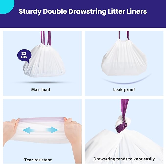 36 Count Litter Box Liners, Waste Bags Compatible with Pet-safe ScoopFree Self-Cleaning Litter Box Tray, Drawstring Litter Bags for Reusable Tray, Pre-Separated (38" L x 14.5" W x 7.8" H)