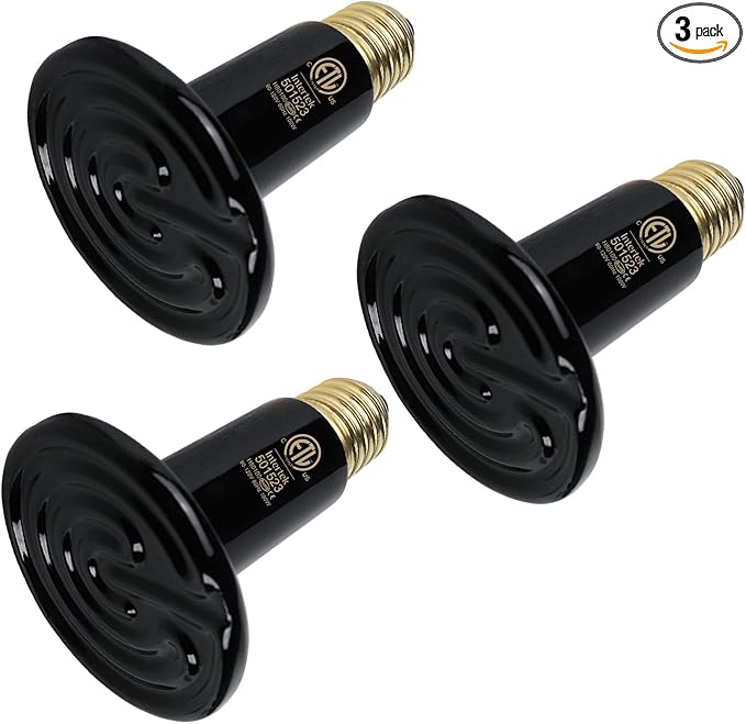 WUHOSTAM 3 Pack 100W Black Reptile Heat Lamp, Infrared Ceramic Emitter Bulb for Pet Coop Heater, Lizard, Turtle, Snake, Aquarium, No Harm No Light, ETL Listed