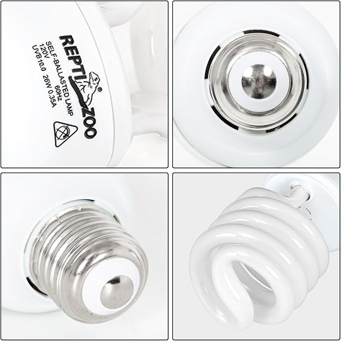 REPTI ZOO Reptile Heat Lamp Bulb and UVB 10.0 Reptile Light Combo Pack, 100W Intense Basking Spot Light UVA Heat Lamp Bulb, 26W Energy Saving UVA UVB Bulb Spiral Compact Bulb