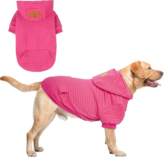 BEAUTYZOO Medium Dog Hoodie Sweater with Pockets, Dog Clothes for Small Medium Dogs Boy Girl, Waffle-Like Laminated Cotton Pet Coats with Hat and Leash Hole, Rose Pink XL