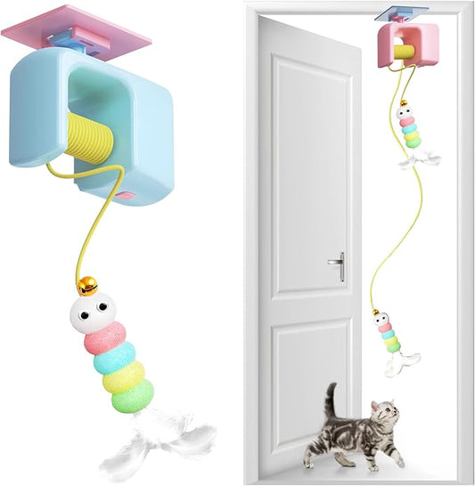 Cat Toy Interactive Kitten Chasing Game, Rechargeable Kitten Chaser, Enrichment Stimulation Toys, Automatic Play Chase Exercise Feather Toys for Bored Indoor Adult & Kitten Cats (Blue)