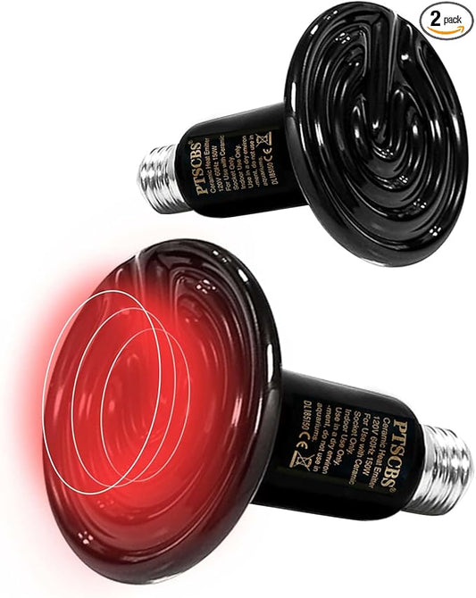 50W Reptile Heat Lamp(2 Packs)-Ceramic Heat Emitter for Reptiles Amphibian Pet Brooders Chicken Incubation, and Terrariums Turtle Lizard Bearded Dragon Snake E26