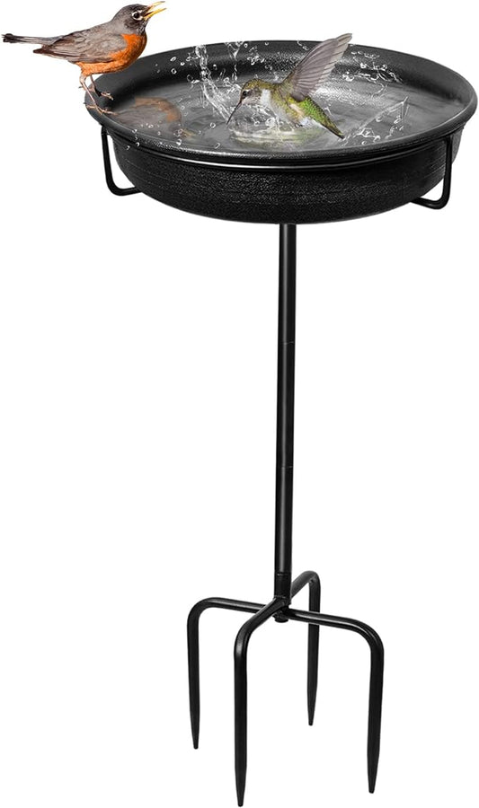 28In Freestanding Birdbaths Bowl Outdoor, Free Standing Garden Bird Bath Bird Feeder Bowl with Metal Stake, Detachable Decoration Spa Birdfeeder for Garden Patio Yard Lawn, 4 Spiky Feet (Free)